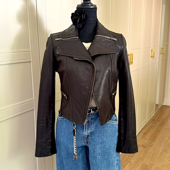 Revolve BcbgMaxAzria fitted black genuine leather jacket XXS - Picture 2 of 7